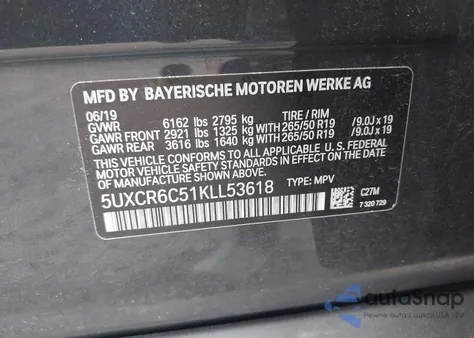 2019 BMW X5 xDrive40I из США, поврежденный, VIN 5UXCR6C51KLL53618